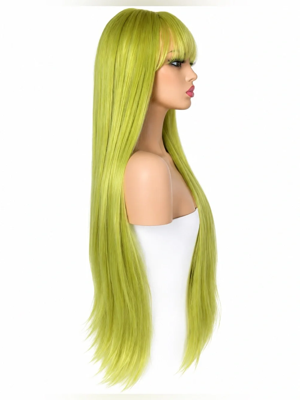 Long Straight Fringe Wig in Lime Green -28 inches long